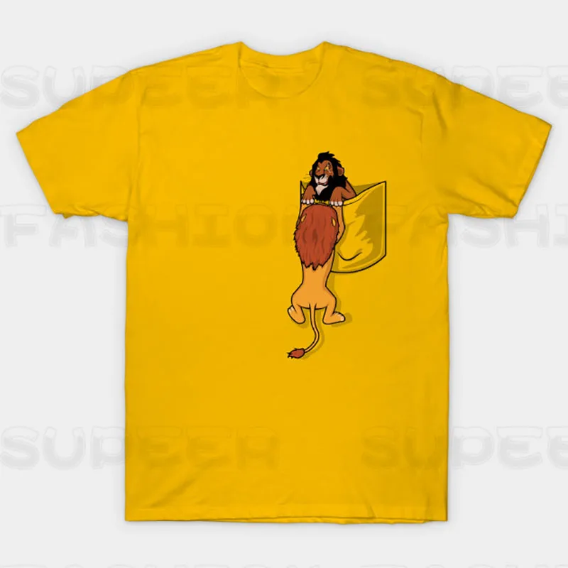 Хлопковая футболка для маленьких девочек с изображением короля льва и Симбы г. Летние футболки с короткими рукавами и карманом для мальчиков милая детская одежда dGKT061
