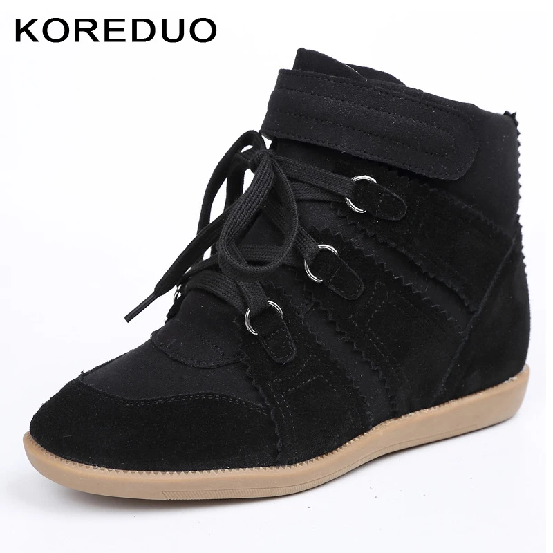 

KOREDUO Cow suede Women Winter Ankle Boots Female High Top Platform Hook Loop Height Increased Sneakers Casual botas mujer ms