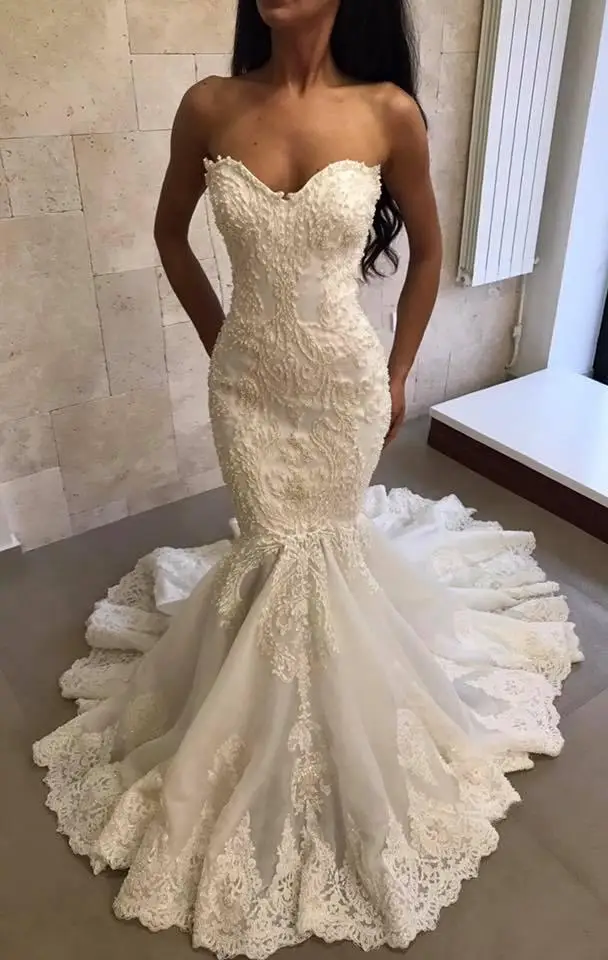

luxury Lace Beaded Vintage Wedding Dresses sweetheart Bridal gown mermaid Wedding dress 2019 vestido de noiva robe de mariee