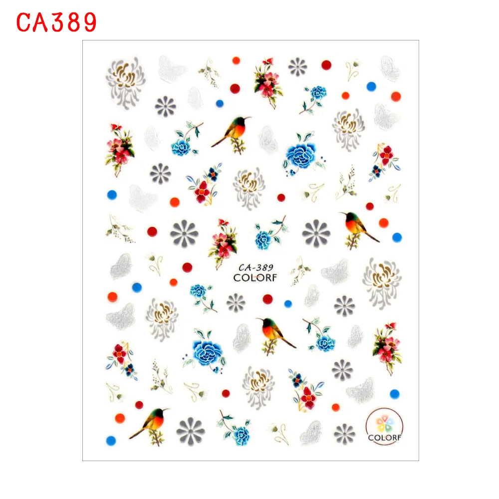 1 лист Горячая цветная наклейка с цветами для ногтей белые синие накидки с цветочным узором для маникюра 3D слайдер для украшения ногтей - Цвет: CA389