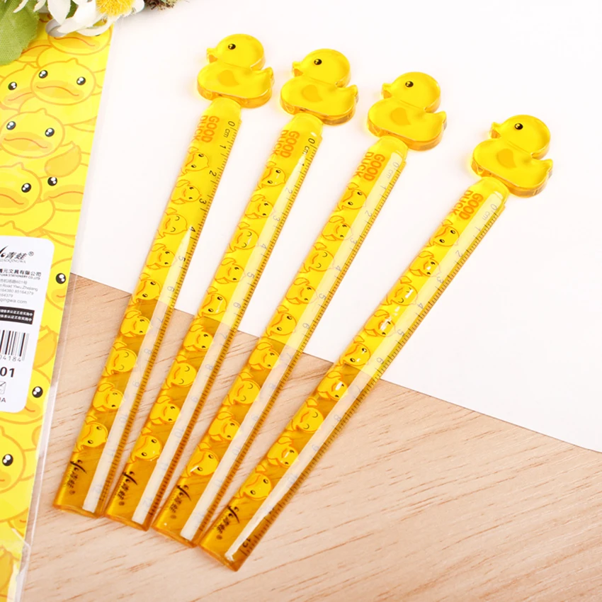 Cute Yellow Duck Plastic Straight Ruler Drawing Measuring Tools Cartoon Stationery 12cm Clear Scale Ruler Student Prizes