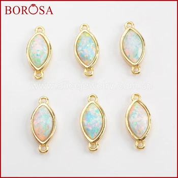 

BOROSA 10PCS Fashion Marquise Gold Color Bezel White Opal Faceted Connector,Japanese Opal Connectors for Bracelet Making ZG0309