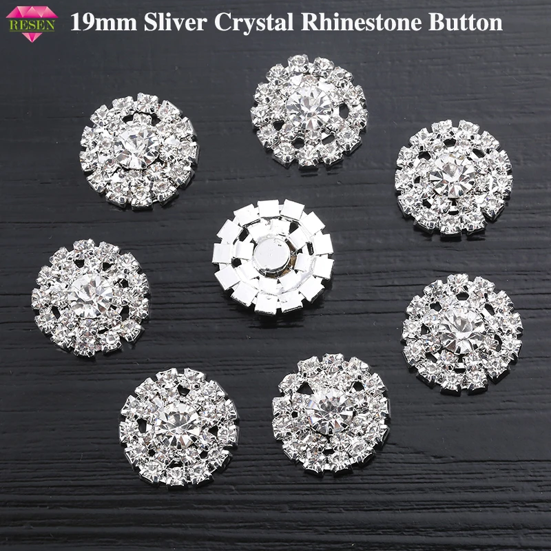 

RESEN Promotion!10pcs 19MM Sliver Crystal Rhinestone Buttons Flat Back Clear Crystal Button Clothing Buckle Wedding Decoration