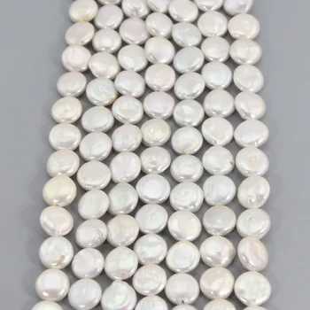 

Wholesale 5 Strands/Pack White Natural Cultured Freshwater Pearl Beads Button Coin 14mm Round Cake fit Necklacce DIY LPS0011