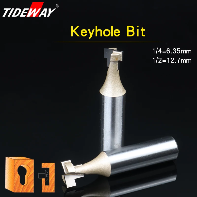 

TIDEWAY8mm 1/4"1/2 Shank T-Slot Keyhole Cutter Wood Router Bit Carbide Cutter For Wood Hex Bolt T-Track Slotting Milling Cutters