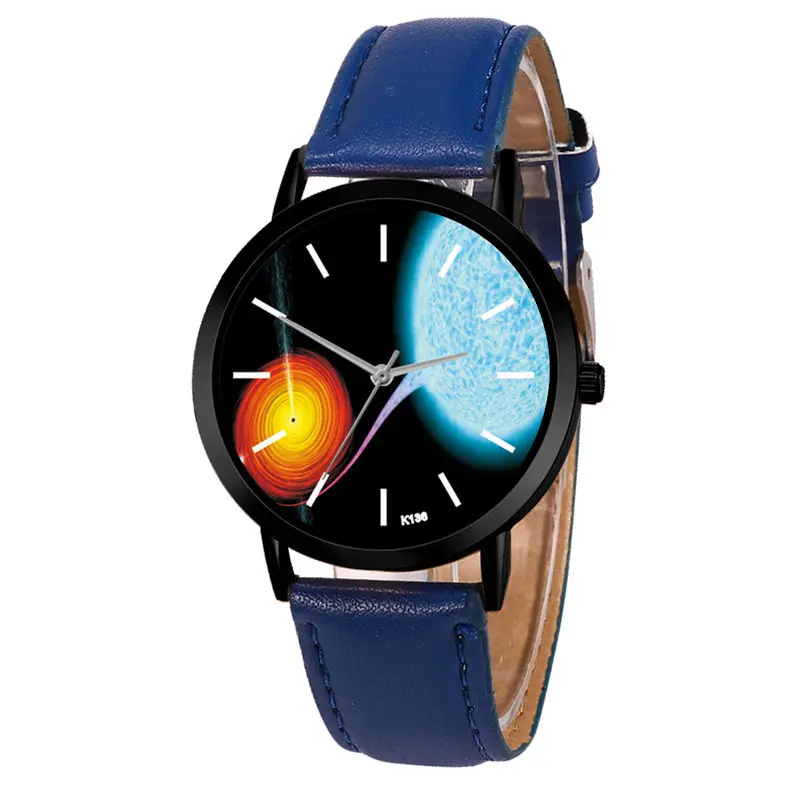 Часы с космическим мотивом, солнечная система, повседневные кварцевые часы с кожаным ремешком, астрономия, планеты, унисекс, стильные креативные аналоговые часы, Relogio Feminino - Цвет: Blue