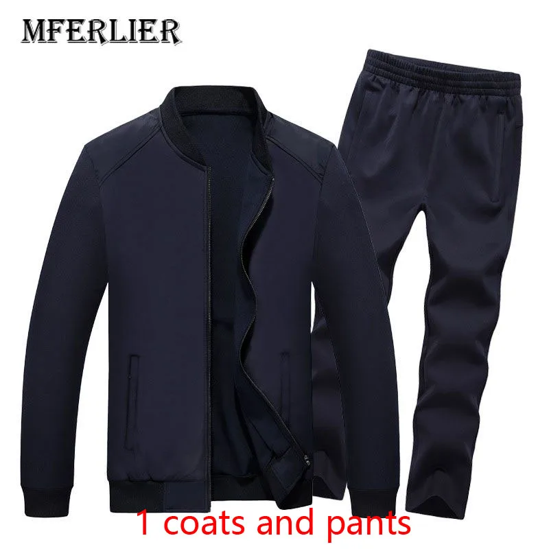 MFERLIER, осенне-зимние куртки для мужчин, большие размеры 5XL 6XL 7XL 8XL 9XL 10XL, обхват груди 146 см, длинный рукав, плюс размер, верхняя одежда для мужчин, 2 цвета - Цвет: blue(coat and pant)