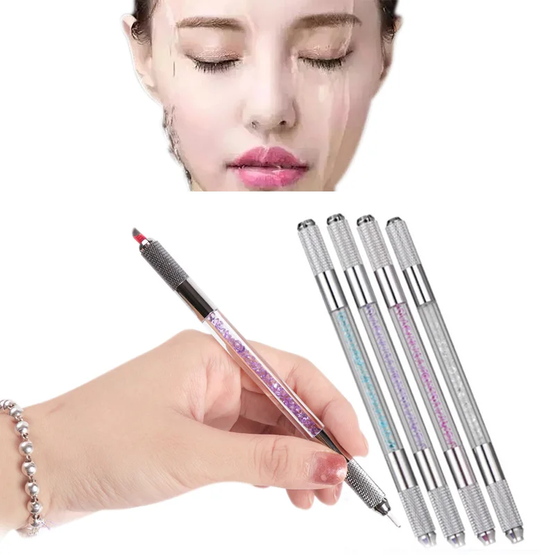 

2018 Tattoo Pen Double Headed With Rhinestone Aluminum Alloy Manual Microblading Pens For Tattooed Eyebrow Lip Eyeliner Tools