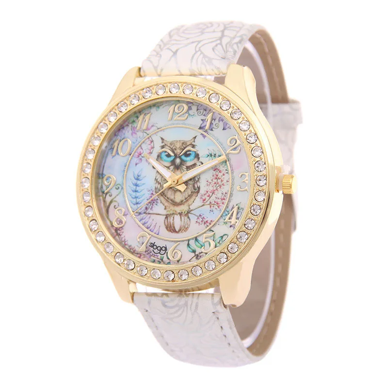 Женские кварцевые наручные часы с рисунком Совы с Циферблатом из искусственной кожи часы с ремешком повседневные часы LXH - Цвет: Белый