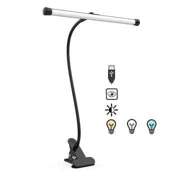 

LED Clip on Light,10 Brightness Levels Reading Light with Flexible Neck,USB Eye-Caring Light,5W Black for Desk,Piano,Headboard