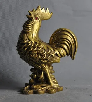 

China Fengshui Brass Zodiac Year Animal Rooster Cock yuanbao coin Wealth Statue