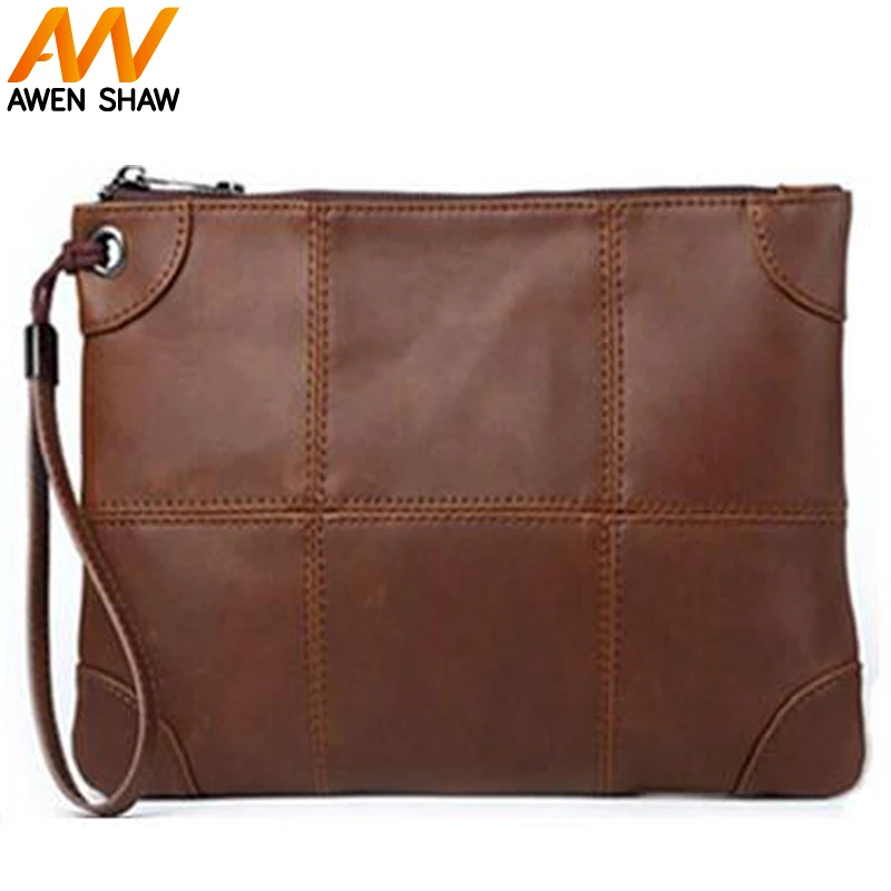 

2018 New design Fashion Simple High Quality of Metal Man Leather Handbag in Big Capacity Wallets Casual Purse Vintage Clutch Bag