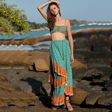 Новые гофрированные середины талии большие качели свободные пляжные Праздничная юбка