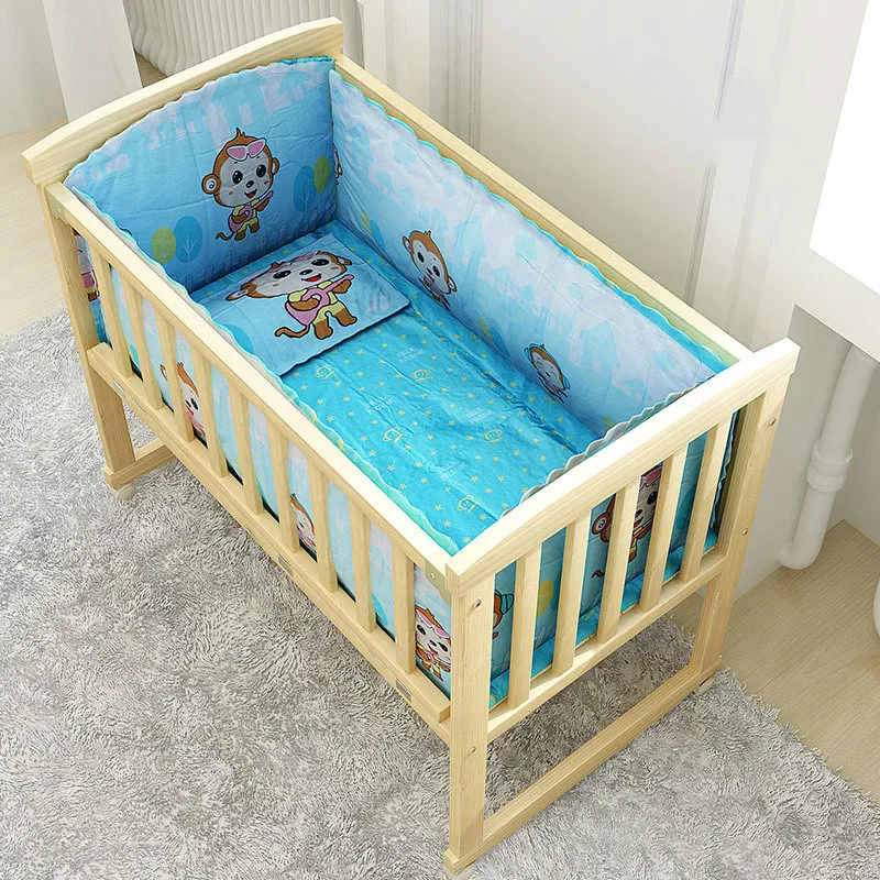

Simple solid wood child cribs multifunction baby bed newborn cradle bed with trolley baby nest variable desk BB beddings set