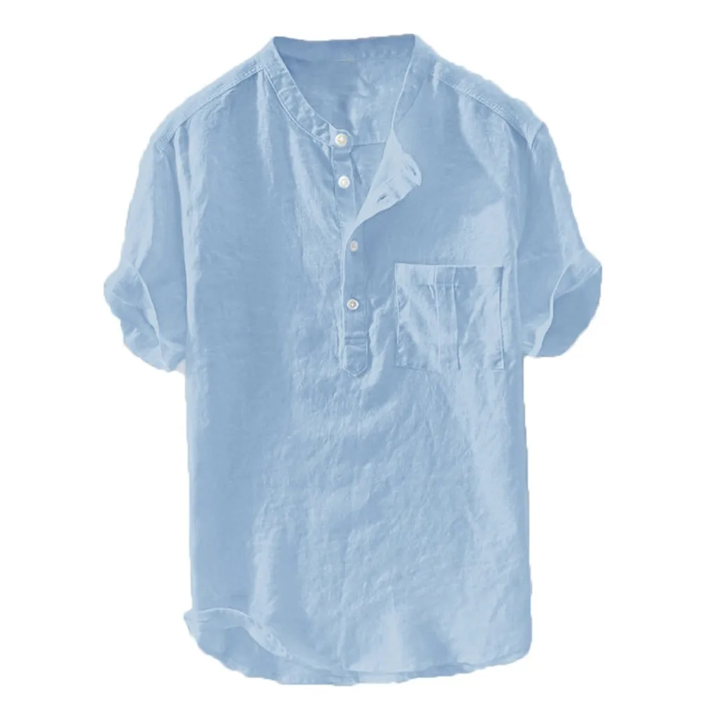 Повседневная мужская рубашка Camisa, летняя рубашка с коротким рукавом, мужская мода, чистый хлопок, пеньковая пуговица, большая блузка, Топ Camisa masculina