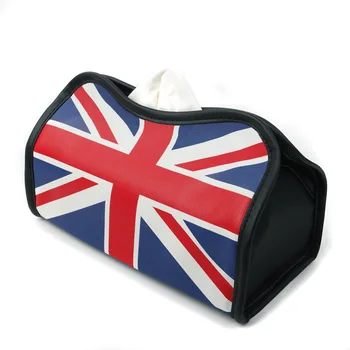 

Soft Leather Car Armrest Tissue Box with The Union Jack Printed Tissue Bag Black Blue