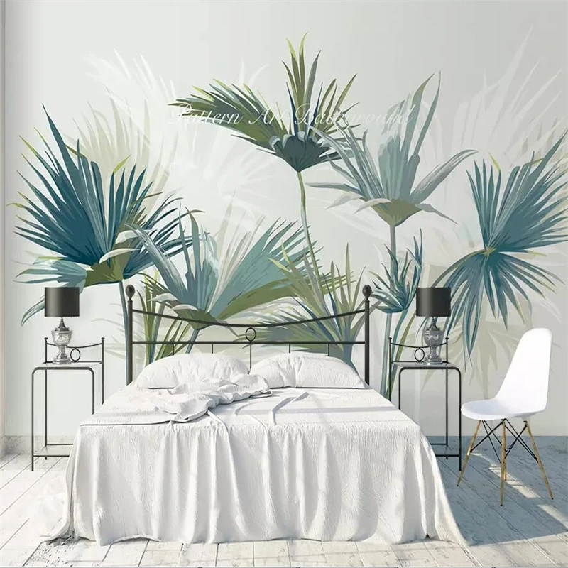 

Beibehang Hand-painted Nordic tropical forest palm tree sofa TV background wall custom large mural green wallpaper mural