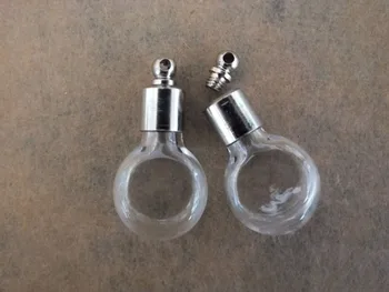 

Free ship!!! 6mm Screw cap ball glass vial pendant Small tube glass wishing art necklace pendant Oblate glass globe bottle