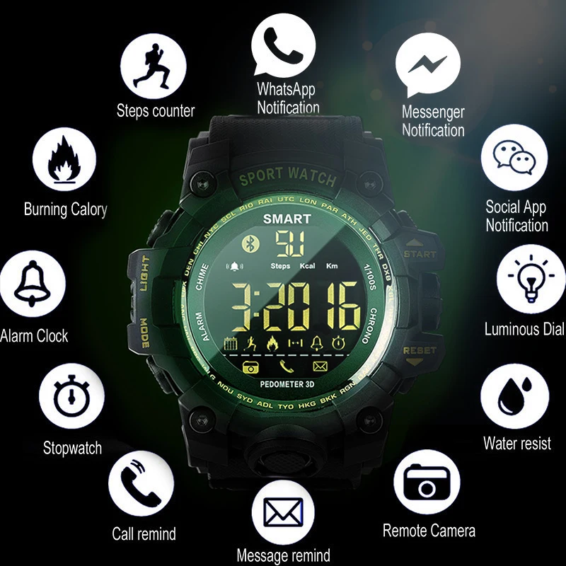 ساعة ذكية الرياضية سوار لياقة بدنية كاميرا مقاومة للماء إنذار طويلة الاستعداد العسكرية Smartwatch مقياس مسافة السير بالبلوتوث ساعة معصم ساعة ذكية الرياضية سوار لياقة بدنية كاميرا مقاومة للماء إنذار طويلة الاستعداد العسكرية Smartwatch مقياس مسافة السير بالبلوتوث ساعة معصم