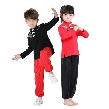 

Children's Martial Arts Clothes Boy and Girl Performence Clothing Cotton Long Sleeved Tai Chi Suit