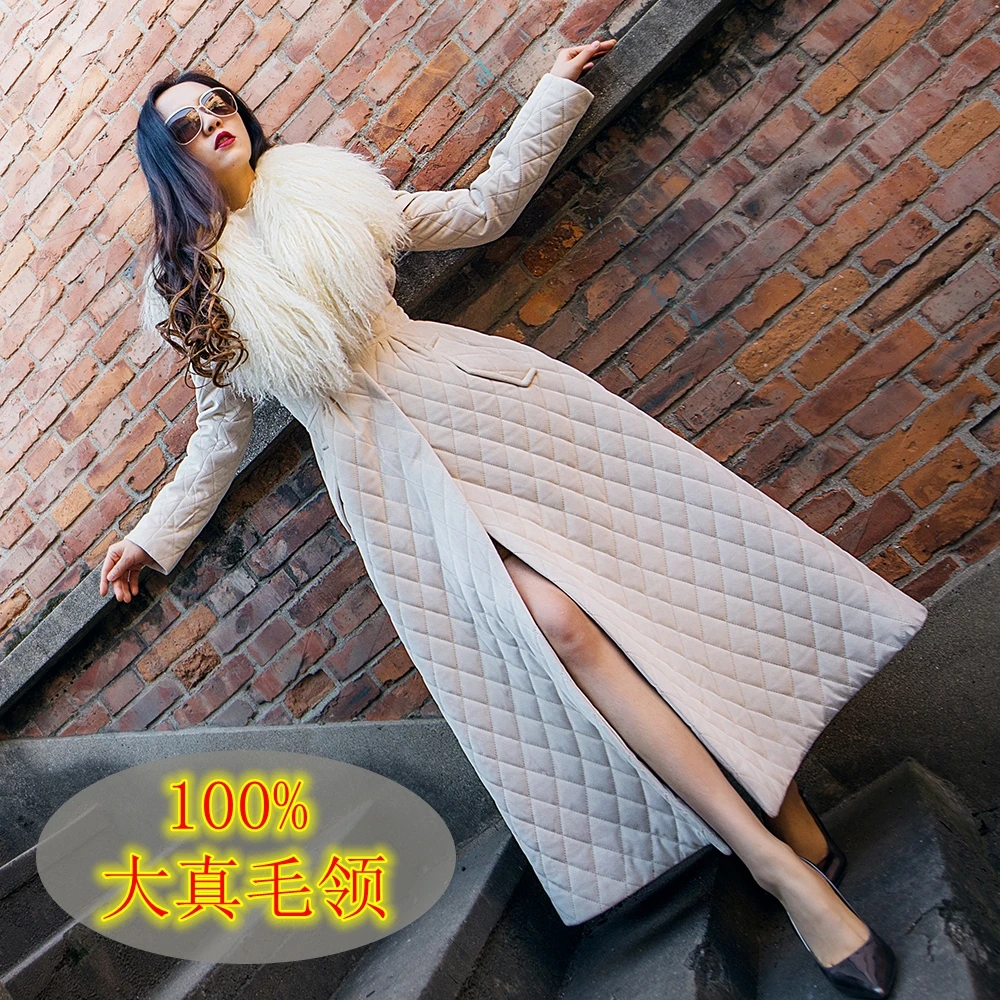 Женская зимняя новая длинная парка, модная женская куртка с большим воротником из натурального меха, повседневное приталенное стеганое хлопковое пальто Z577