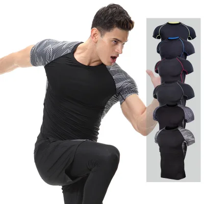 

Men's Tights Large Size Short-sleeved Sportswear Running Fast-drying Sweat-absorbent Riding Basketball Training Suit T-shirt
