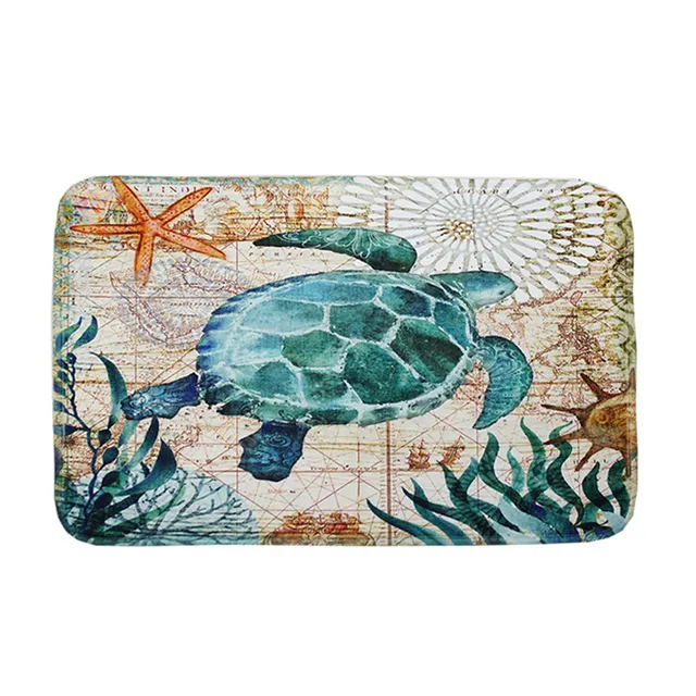 Sea Turtle Bath Mat Sea Style Non Slip Toilet Polyester Cover Mat Set