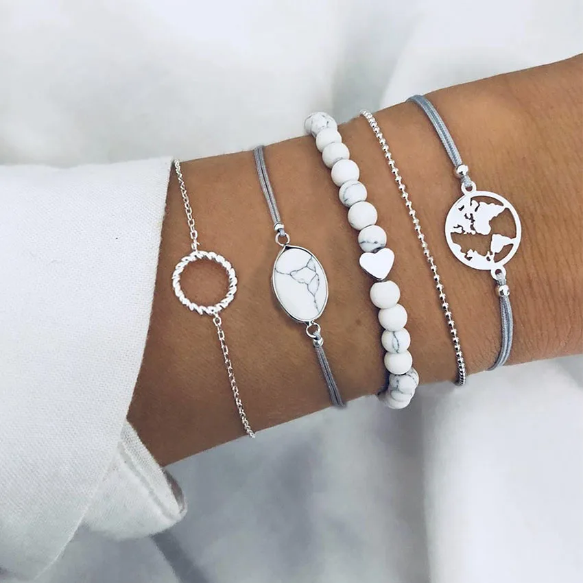 

Map Circle Bracelet For Women Love Heart Stone Bracelet Femme Beads bracelets & bangles pulseira feminina pulseras bileklik