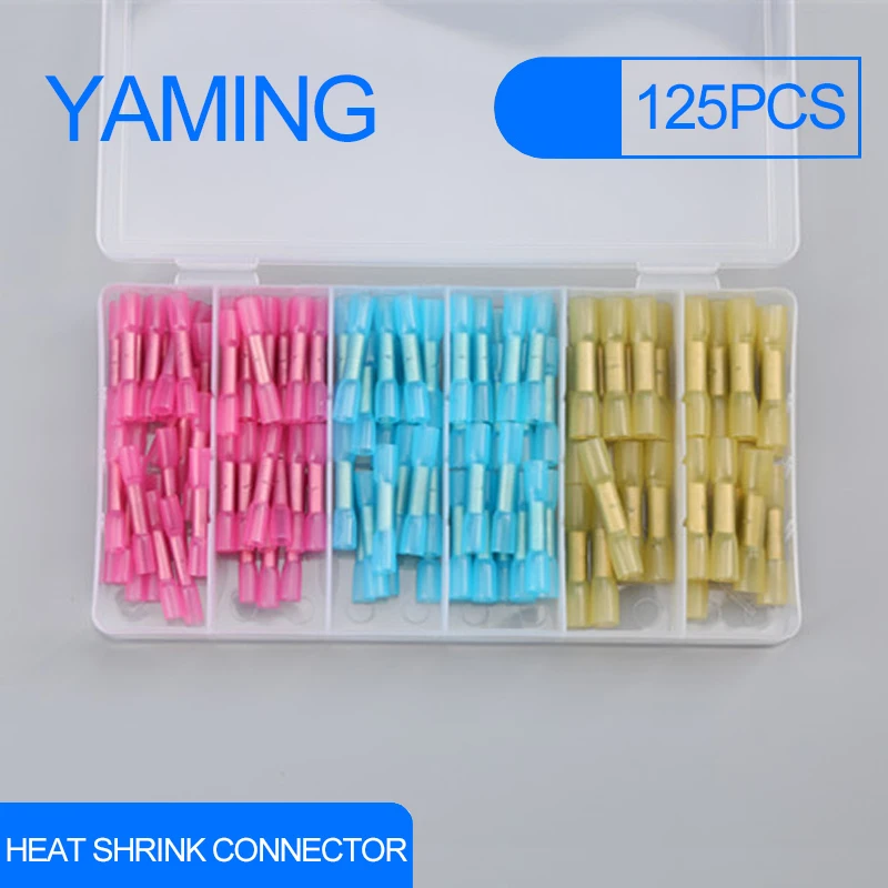 

125pcs Heat Shrink Connection Terminal Box Waterproof 3 Sizes Crimp Insulated Electrical Wire Cable Connectors For 22-10 AWG
