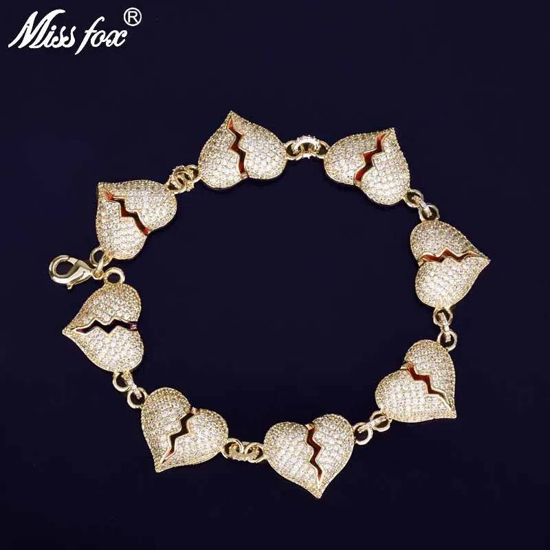 

MISSFOX Hiphop 8pcs Broken Heart Combined Mens Bracelet Cuban Link Sad Feelings Lobster Buckle Men's Cuba Bracelet Bangle