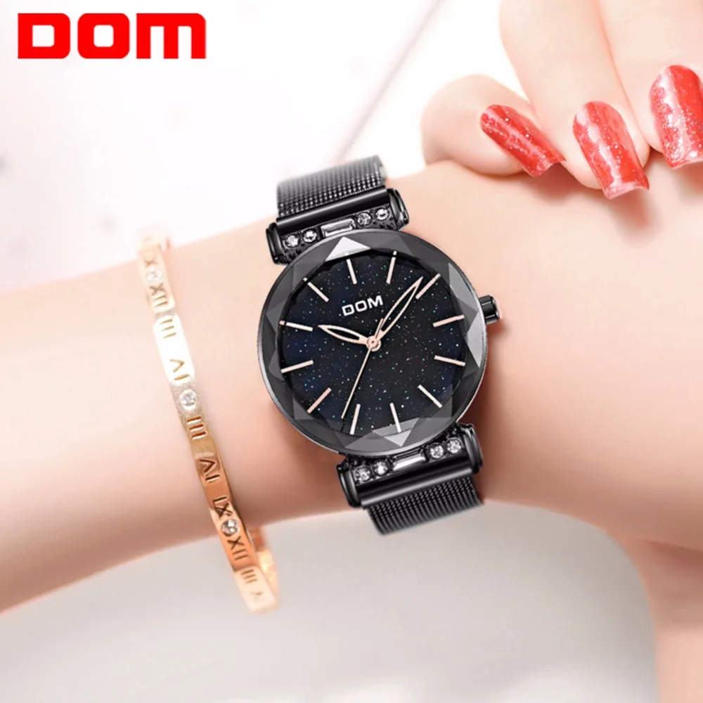 DOM Luxury Starry Sky Watch Woman Black Watches Fashion Casual Female Wristwatch Waterproof Steel Ladies Dress Watch G-1245GK-1M DOM Luxury Starry Sky Watch Woman Black Watches Fashion Casual Female Wristwatch Waterproof Steel Ladies Dress Watch G-1245GK-1M