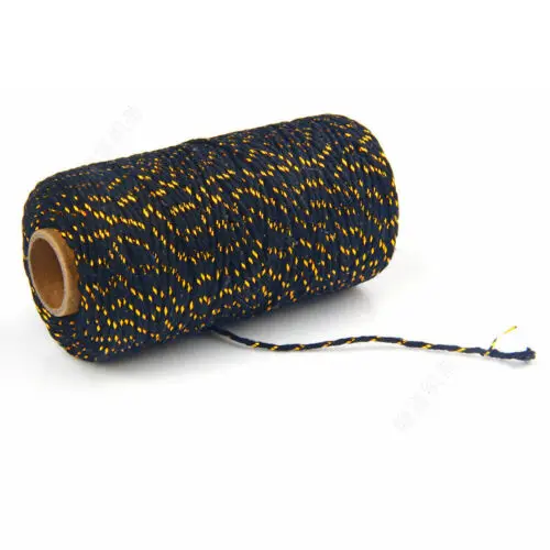100 м/рулон, двойной цветной хлопковый шпагат, веревка, ручная работа, подарочная упаковка, шнур, витые шнуры, художественное украшение - Цвет: Gold black