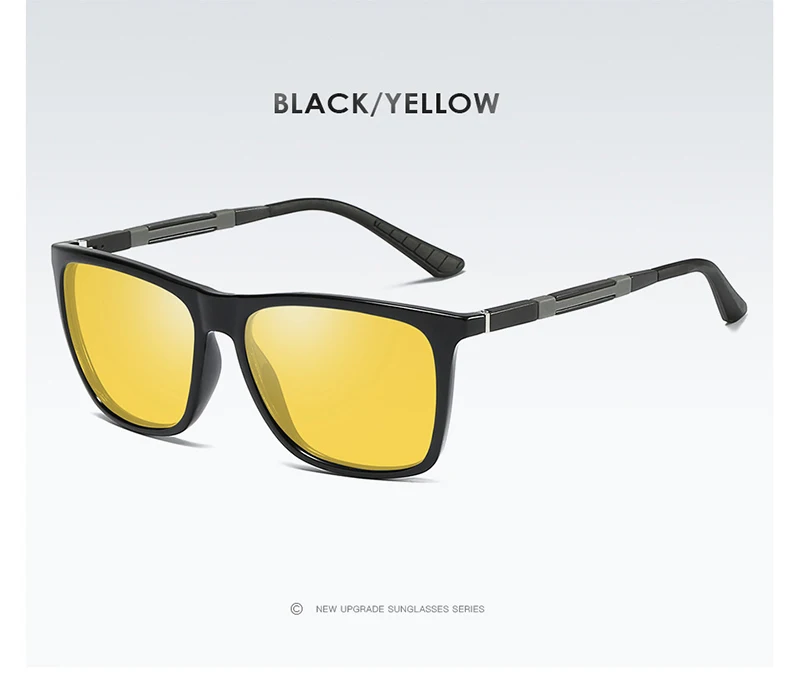 AORON Мужские поляризационные солнцезащитные очки, мужские классические Квадратные Зеркальные Солнцезащитные очки, очки из алюминия и магния, UV400 - Цвет линз: Black Yellow