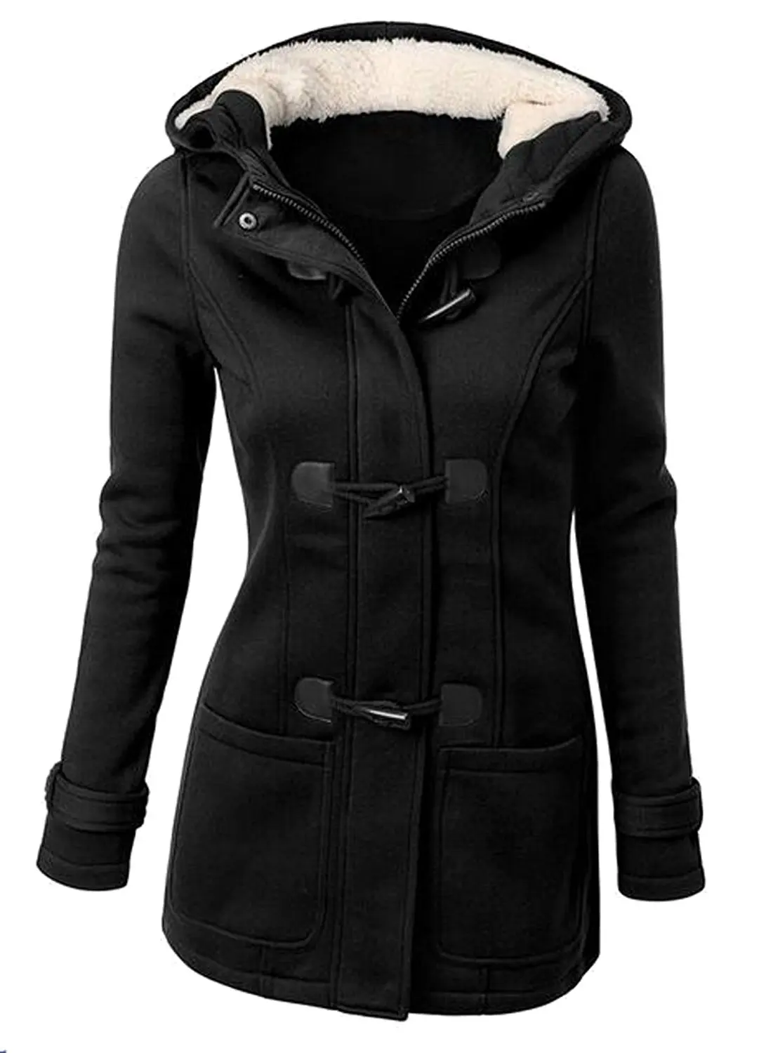 Womens Winter Claw Clasp Womens Wool Blended ClassicOutwear Warm Hooded Wool Brend Pea Coat 