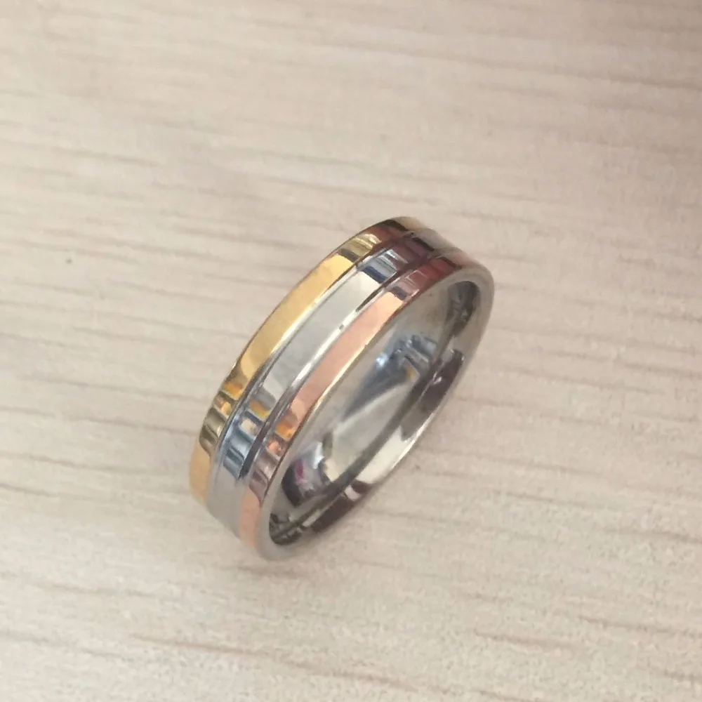 Anti Allergy 6mm 3 Rounds line Engagement Rings Rose Gold silver Color Wedding bands alliance Jewelry For men Women Anel