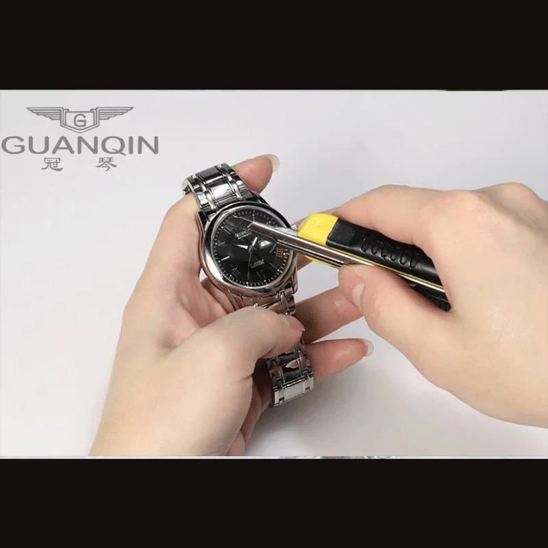 Пара наручных часов GUANQIN Роскошные Кварцевые часы из нержавеющей стали для
