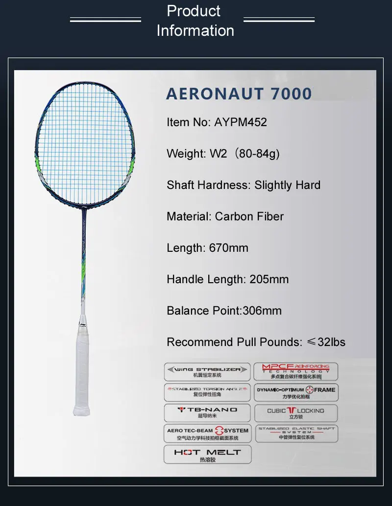 Li-Ning AERONAUT 7000/7000C Professional ракетка для бадминтона Чжан Нань подкладка одна ракетка без шнуровки AYPM452/AYPM442 ZYF311