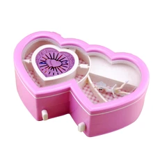 New Arrive Novel Double Hearts Dancing Girl Ballerina Musical Jewelry Box Children Girl Gift