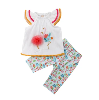 

Embroidery Flamingo Kid Baby Girl Clothes Set Tops Shirts+ Pants Outfits Flower Girls Clothes Sets
