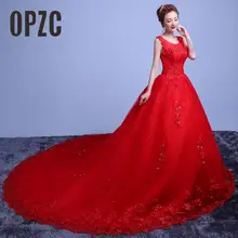 Красный, белый,, Королевский поезд, романтическая Роскошная свадебная одежда с хвостом, сексуальное винтажное свадебное платье с высоким кружевом Y608