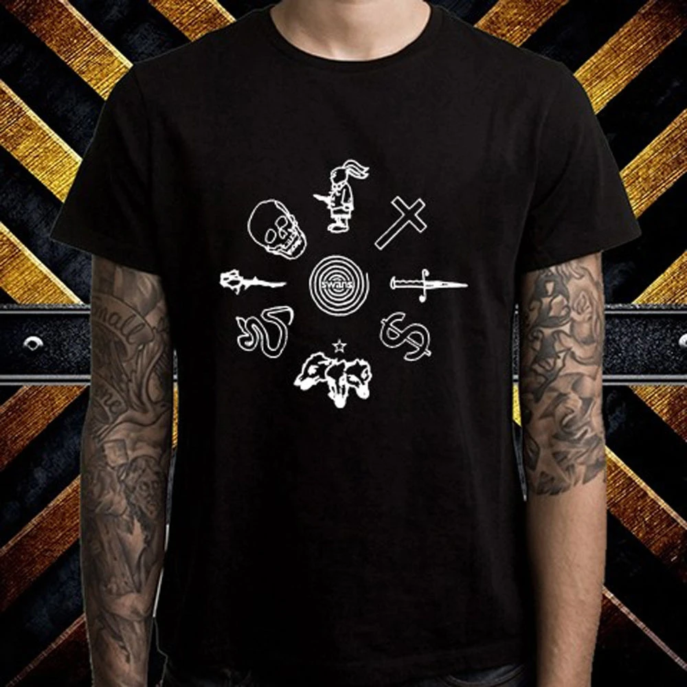 

New Swans Punk Rock Band Legend Logo Mens Black T-Shirt Size S-3XL Design top tee Short Sleeves Cotton T Shirt top tee