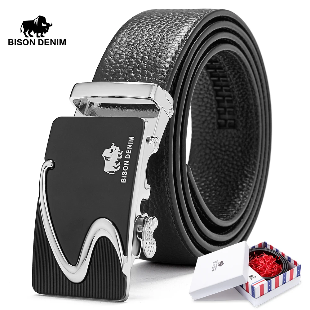 BISON DENIM Belt Men 100 Cow Leather Brand Belt 3.4 Width Fashion