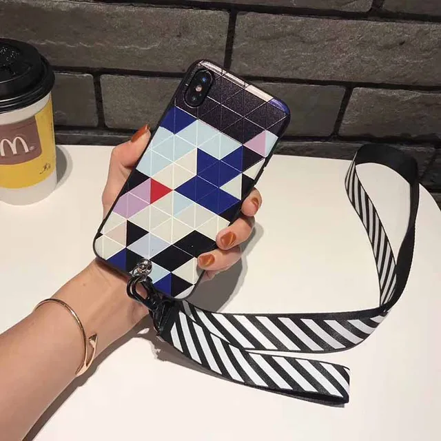 2018 new mobile phone lanyard lattice phone case for apple coque iphone