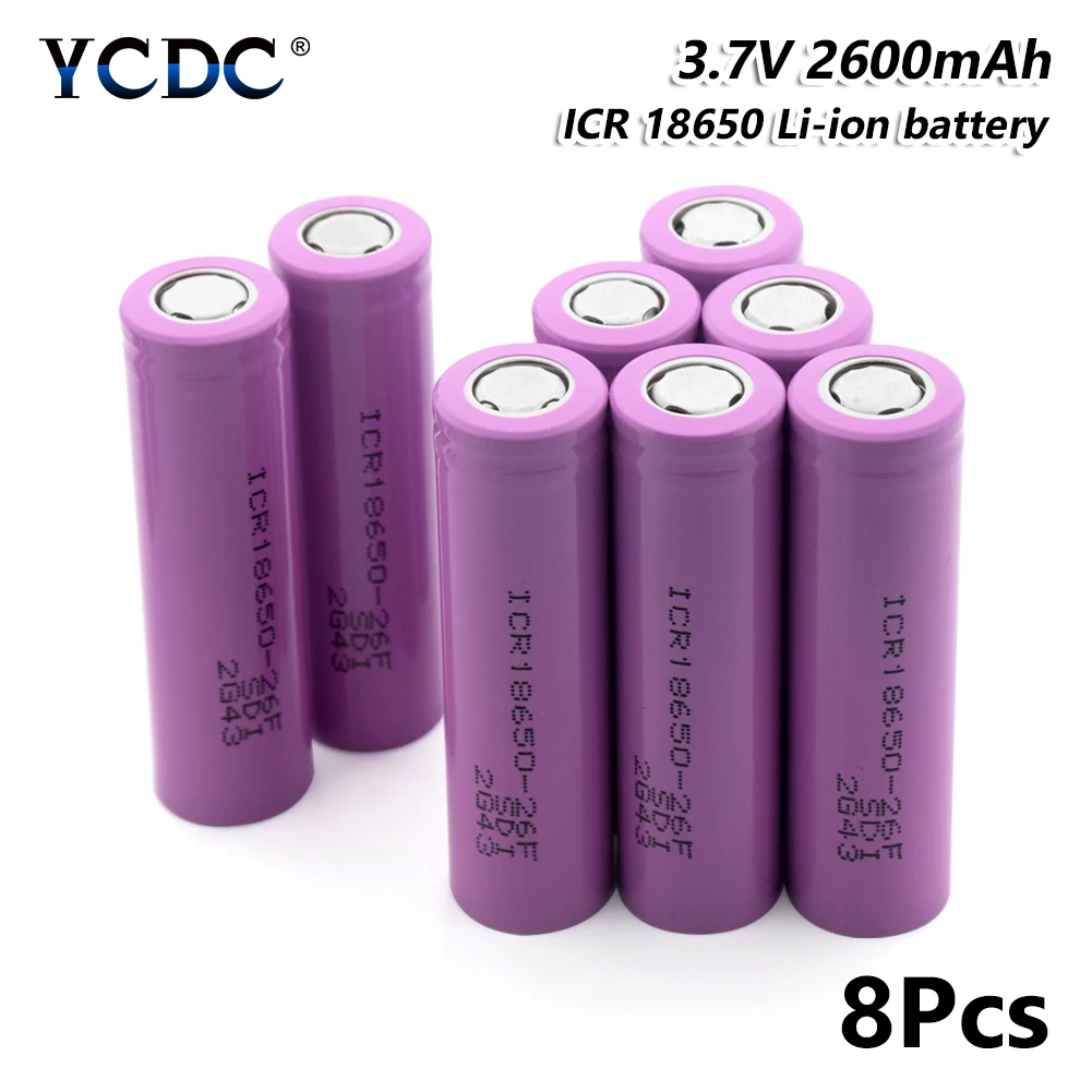 

18650-26F 3.7V 2600mAh Li-ion Battery Rechargeable For Power Bank Torch 8Pcs for Laser Pen LED Flash light Cell battery holder