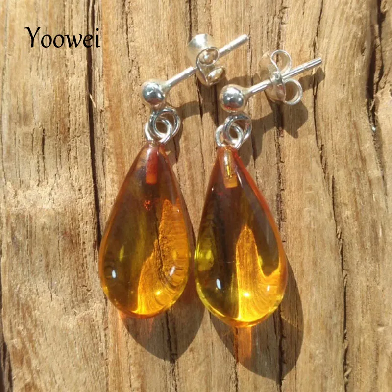 

Yoowei Women Amber Earrings for Party Gift Original Stone Drop Dangle Earrings Natural Baltic Genuine Amber Jewelry Wholesale