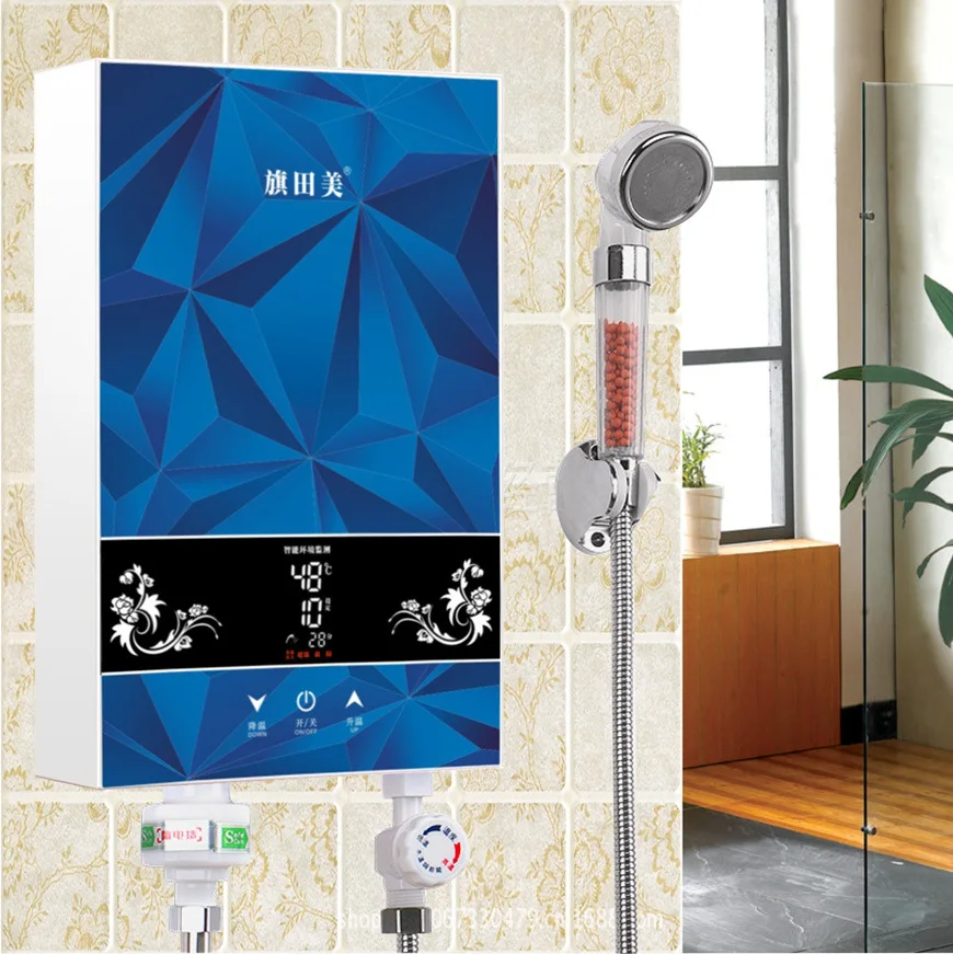 

6100w Fast Heating Hot Water Heater Tankless 220v Intelligent Instant Heater Electric Water Heater Small Bath Shower Wall Heater