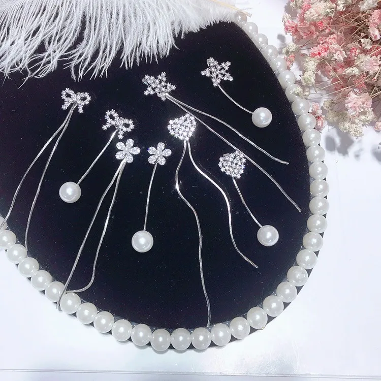 bow flower heart star pearl Cubic Zirconia tassel earring 925 silver post Hypoallergenic fadeless  fashion jewelry stud earrings