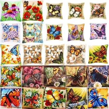 

125 butterfly NEW DIY Needlework Kit Acrylic Yarn Embroidery Pillow Tapestry Canvas Cushion Front Cross Stitch Pillowcase
