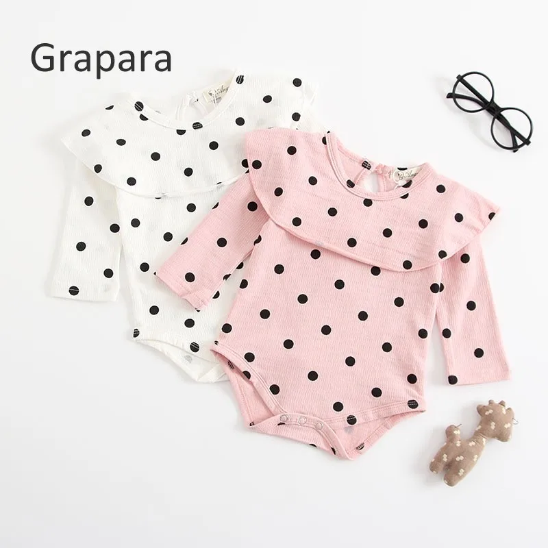 Baby Girls Cotton Bodysuit Long Sleeve Peter Pan Collar Sweet Baby