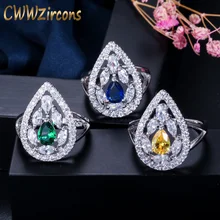 CWWZircons модное, в форме груши, желтый, синий, зеленый, кубический цирконий, Кристалл для женщин, обручальные CZ кольца, ювелирные изделия R0903